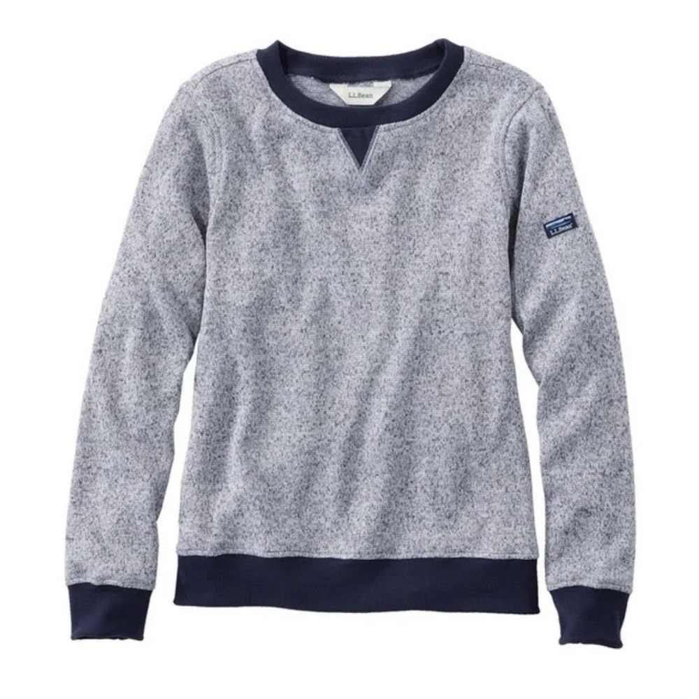 LL Bean Sweatshirt Womens M Gray Crew Neck Long Sleeve Logo Stretch Pullover